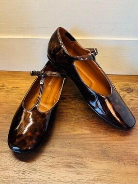 NIB Franco Sarto Marylee Mary Jane Flat Tortoise Patent Brown Women’s US Size 6